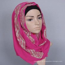 Bela impressão estilo muçulmano mulheres quente árabe muçulmano frisado lenço hijab